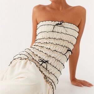 Peppermayo Ruffled Cream and Black Maxi Dress